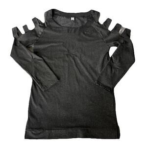 Gui Hua Jia Blouse Sz M Cold Shoulder Cutout Gray Womens Long Sleeve Stretch Top